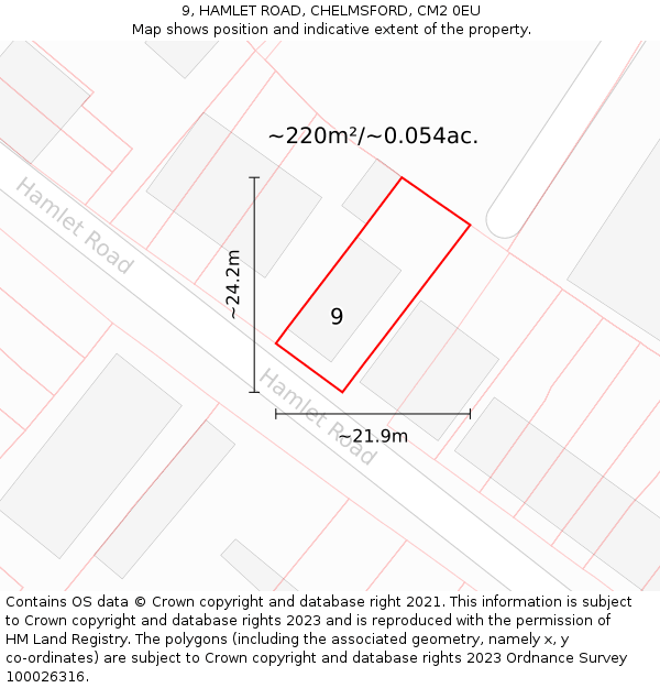 9, HAMLET ROAD, CHELMSFORD, CM2 0EU: Plot and title map
