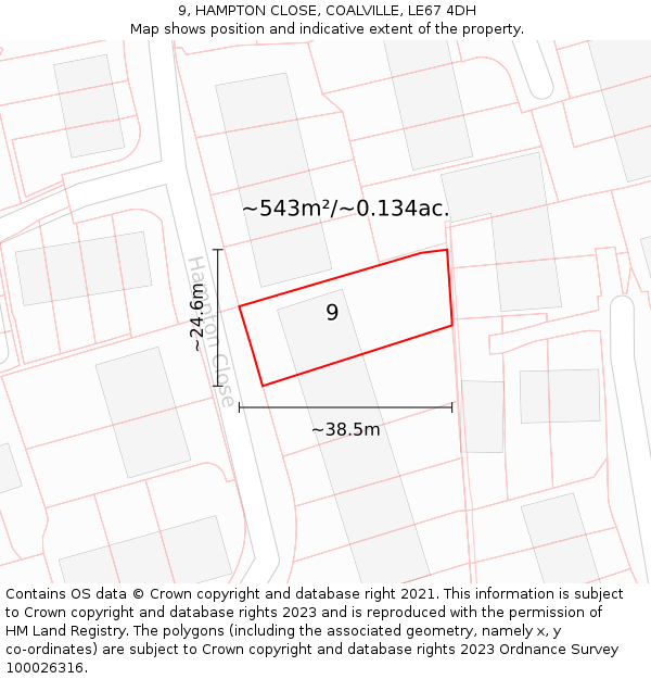 9, HAMPTON CLOSE, COALVILLE, LE67 4DH: Plot and title map