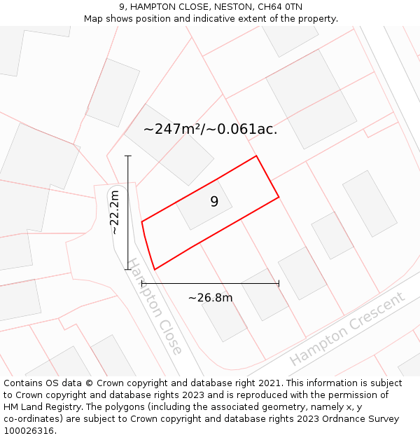 9, HAMPTON CLOSE, NESTON, CH64 0TN: Plot and title map