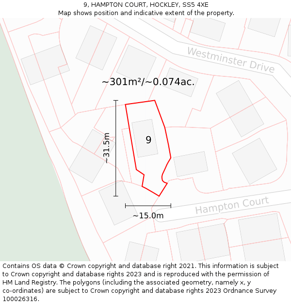 9, HAMPTON COURT, HOCKLEY, SS5 4XE: Plot and title map