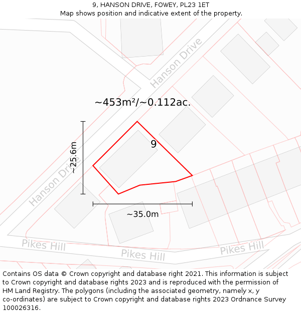 9, HANSON DRIVE, FOWEY, PL23 1ET: Plot and title map