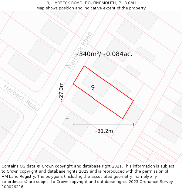 9, HARBECK ROAD, BOURNEMOUTH, BH8 0AH: Plot and title map