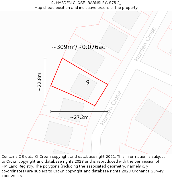 9, HARDEN CLOSE, BARNSLEY, S75 2JJ: Plot and title map