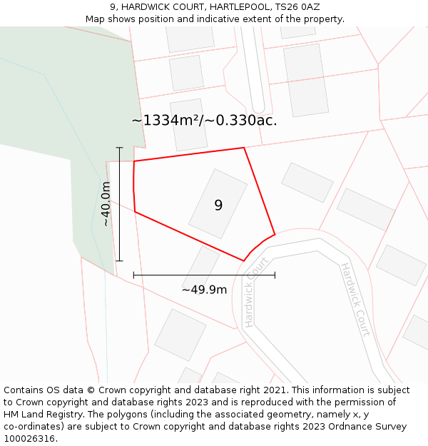 9, HARDWICK COURT, HARTLEPOOL, TS26 0AZ: Plot and title map