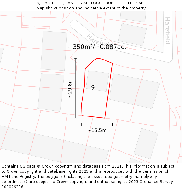 9, HAREFIELD, EAST LEAKE, LOUGHBOROUGH, LE12 6RE: Plot and title map