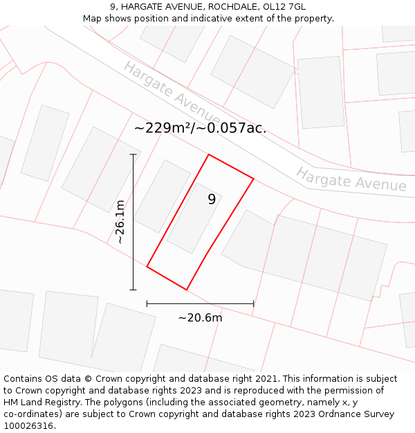 9, HARGATE AVENUE, ROCHDALE, OL12 7GL: Plot and title map