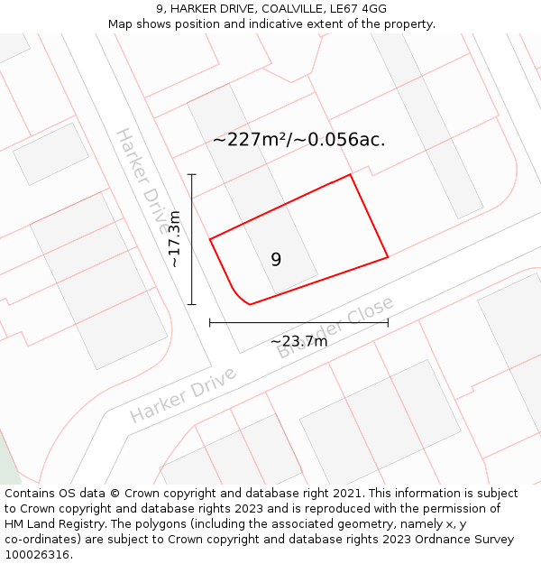 9, HARKER DRIVE, COALVILLE, LE67 4GG: Plot and title map