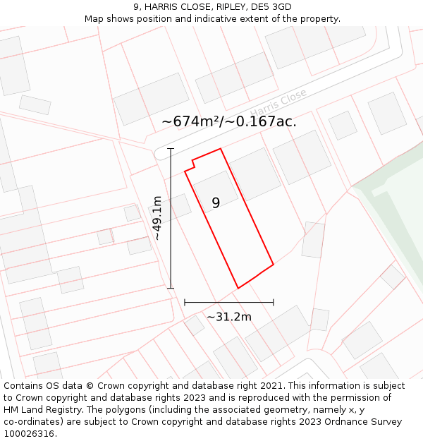 9, HARRIS CLOSE, RIPLEY, DE5 3GD: Plot and title map