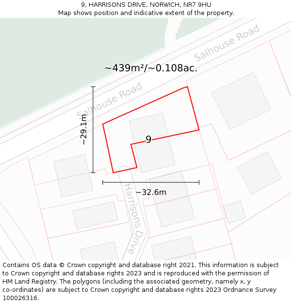 9, HARRISONS DRIVE, NORWICH, NR7 9HU: Plot and title map