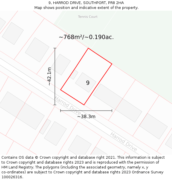 9, HARROD DRIVE, SOUTHPORT, PR8 2HA: Plot and title map