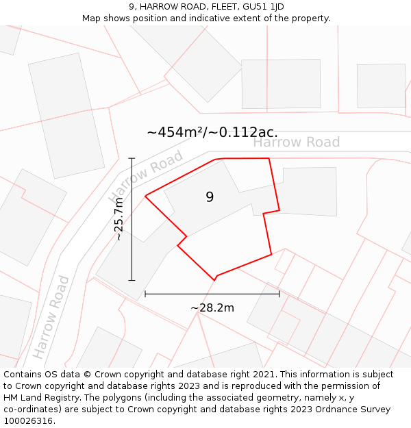 9, HARROW ROAD, FLEET, GU51 1JD: Plot and title map