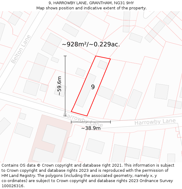 9, HARROWBY LANE, GRANTHAM, NG31 9HY: Plot and title map