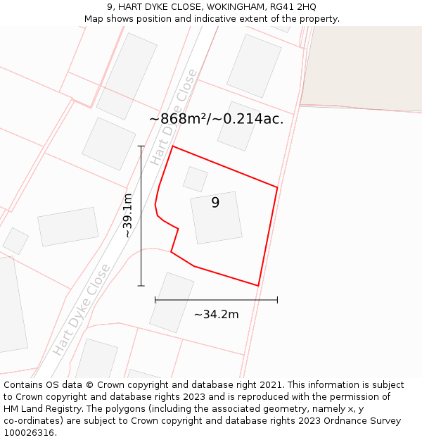 9, HART DYKE CLOSE, WOKINGHAM, RG41 2HQ: Plot and title map