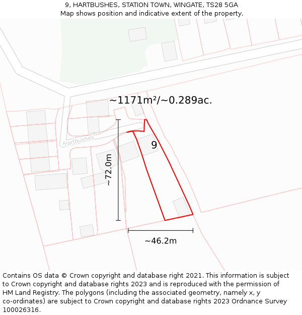 9, HARTBUSHES, STATION TOWN, WINGATE, TS28 5GA: Plot and title map