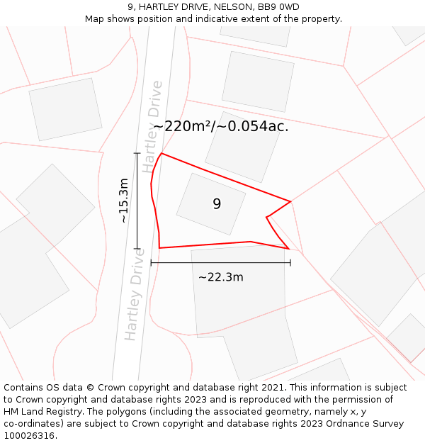 9, HARTLEY DRIVE, NELSON, BB9 0WD: Plot and title map