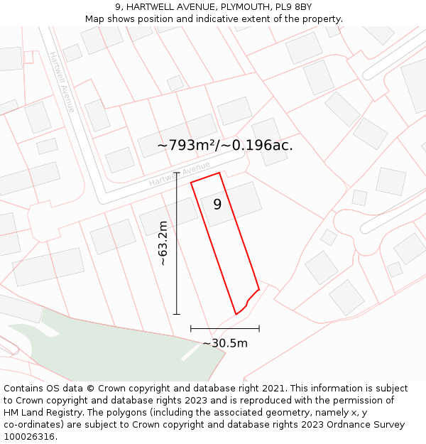 9, HARTWELL AVENUE, PLYMOUTH, PL9 8BY: Plot and title map