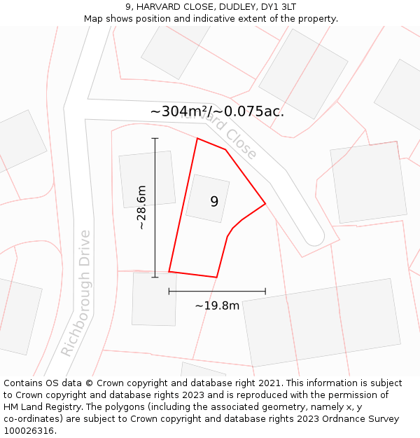 9, HARVARD CLOSE, DUDLEY, DY1 3LT: Plot and title map