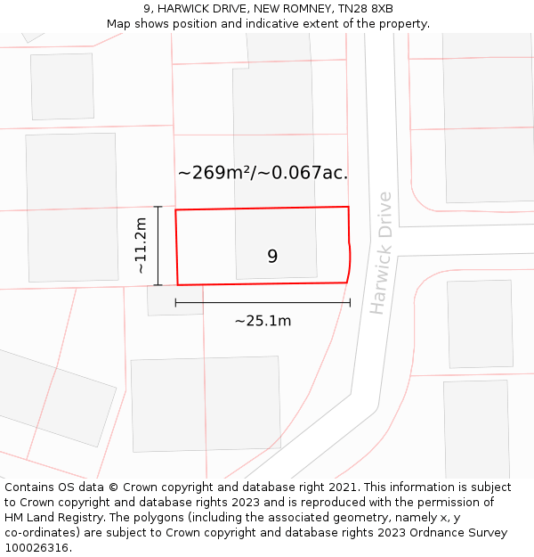 9, HARWICK DRIVE, NEW ROMNEY, TN28 8XB: Plot and title map