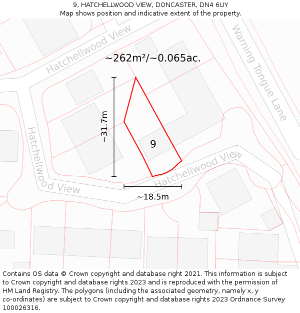 9, HATCHELLWOOD VIEW, DONCASTER, DN4 6UY: Plot and title map