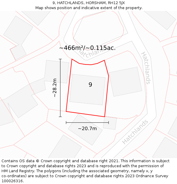 9, HATCHLANDS, HORSHAM, RH12 5JX: Plot and title map