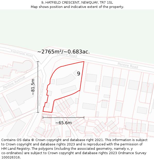 9, HATFIELD CRESCENT, NEWQUAY, TR7 1SL: Plot and title map