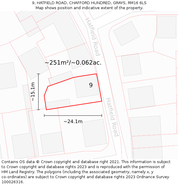 9, HATFIELD ROAD, CHAFFORD HUNDRED, GRAYS, RM16 6LS: Plot and title map