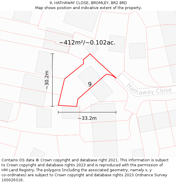 9, HATHAWAY CLOSE, BROMLEY, BR2 8RD: Plot and title map