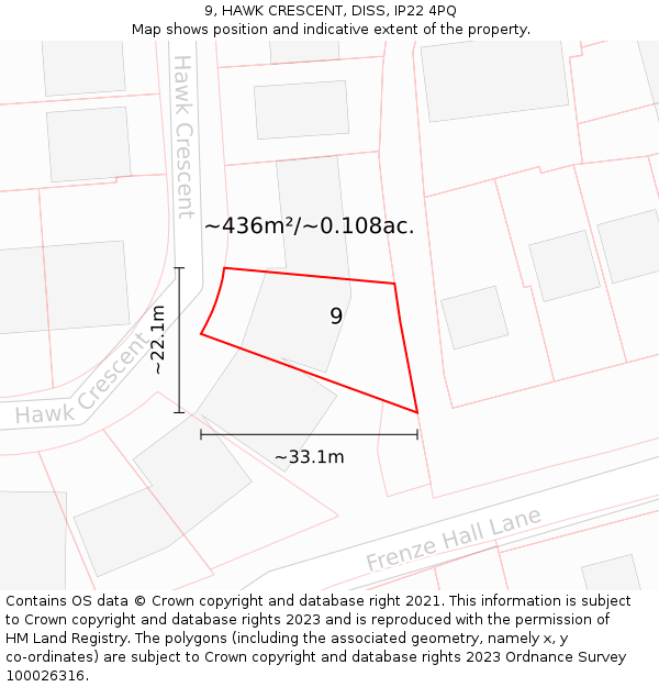 9, HAWK CRESCENT, DISS, IP22 4PQ: Plot and title map