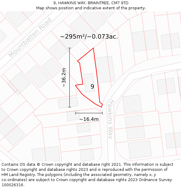 9, HAWKINS WAY, BRAINTREE, CM7 9TD: Plot and title map