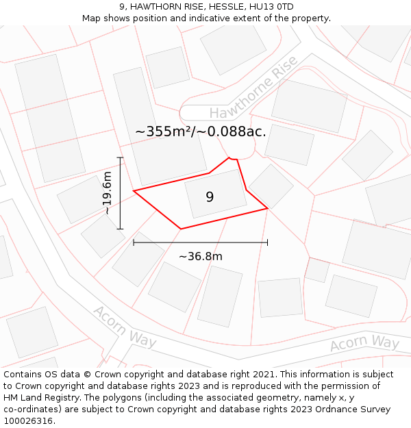 9, HAWTHORN RISE, HESSLE, HU13 0TD: Plot and title map