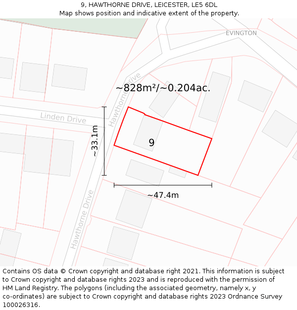 9, HAWTHORNE DRIVE, LEICESTER, LE5 6DL: Plot and title map