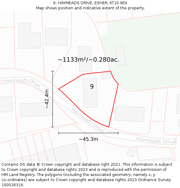 9, HAYMEADS DRIVE, ESHER, KT10 9EX: Plot and title map