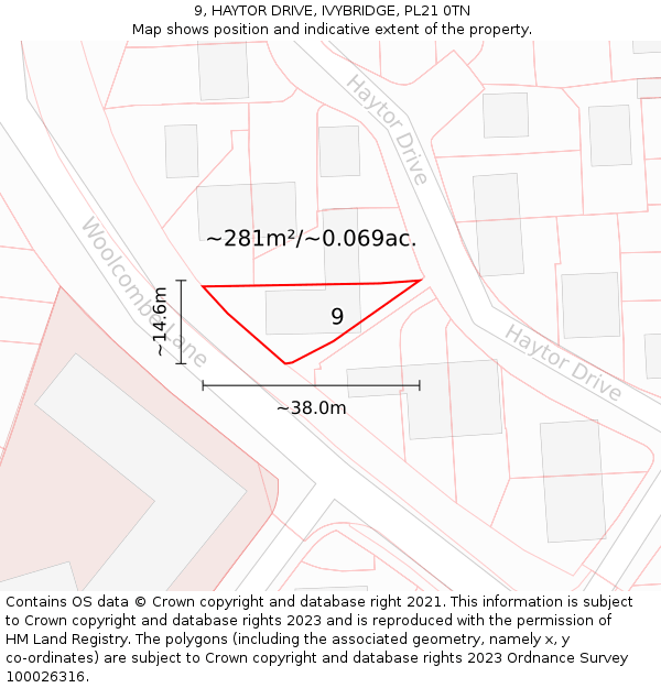 9, HAYTOR DRIVE, IVYBRIDGE, PL21 0TN: Plot and title map