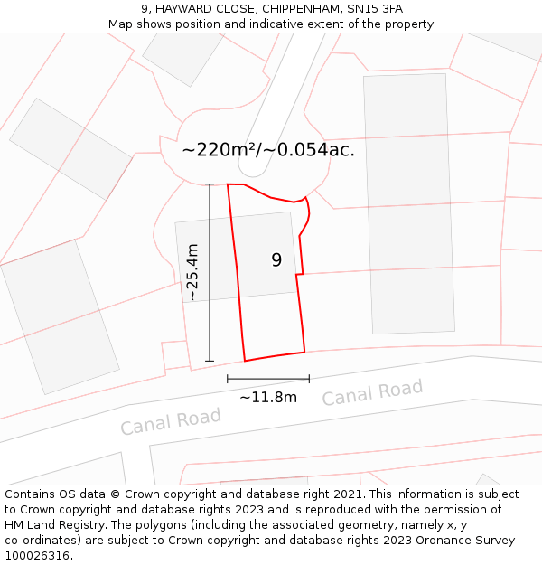 9, HAYWARD CLOSE, CHIPPENHAM, SN15 3FA: Plot and title map