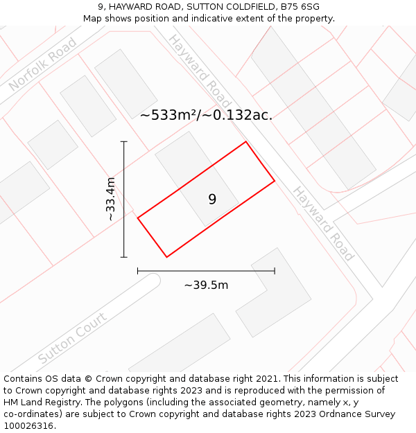 9, HAYWARD ROAD, SUTTON COLDFIELD, B75 6SG: Plot and title map