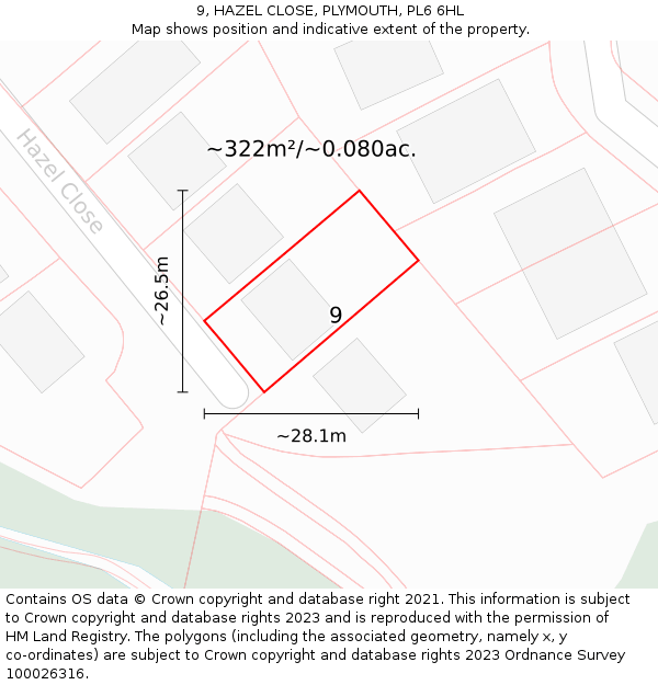 9, HAZEL CLOSE, PLYMOUTH, PL6 6HL: Plot and title map