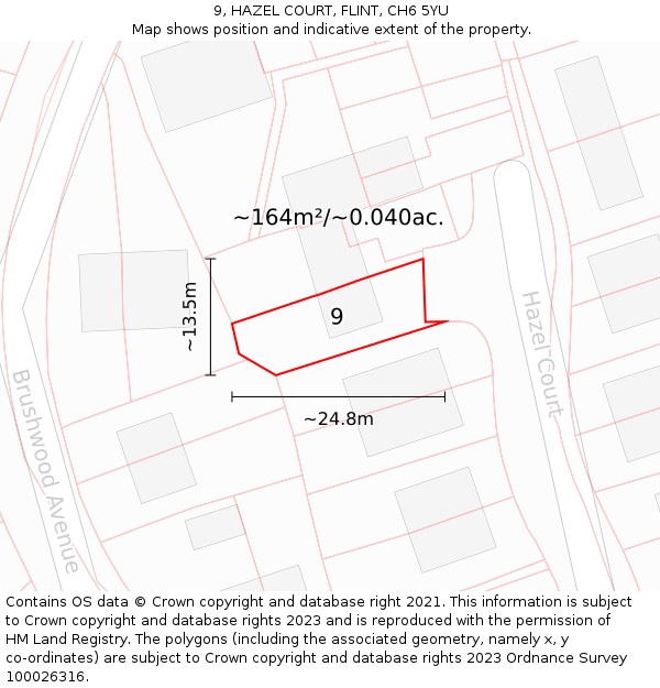 9, HAZEL COURT, FLINT, CH6 5YU: Plot and title map