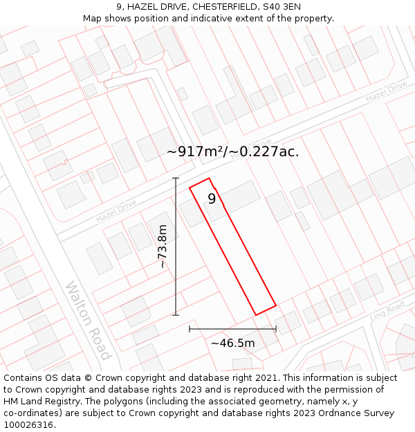 9, HAZEL DRIVE, CHESTERFIELD, S40 3EN: Plot and title map