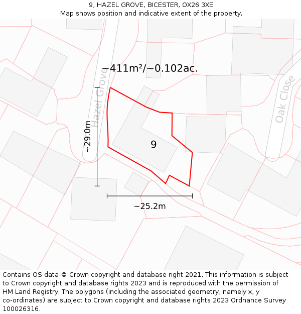 9, HAZEL GROVE, BICESTER, OX26 3XE: Plot and title map