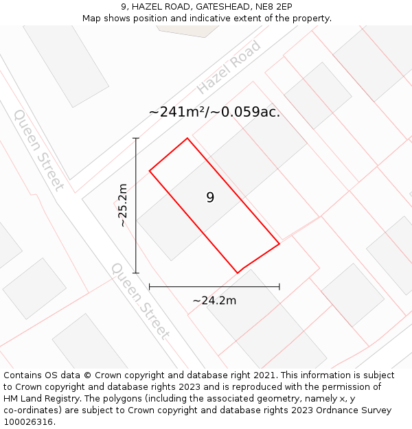 9, HAZEL ROAD, GATESHEAD, NE8 2EP: Plot and title map