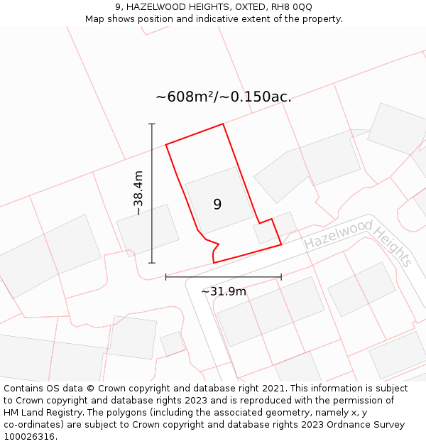 9, HAZELWOOD HEIGHTS, OXTED, RH8 0QQ: Plot and title map