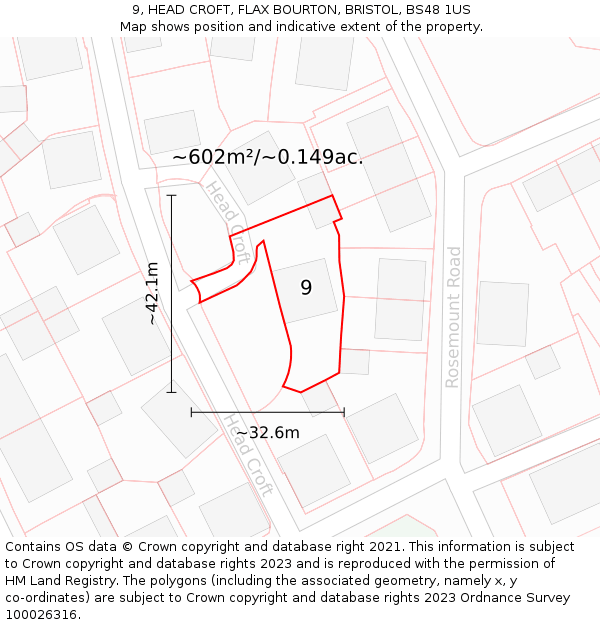 9, HEAD CROFT, FLAX BOURTON, BRISTOL, BS48 1US: Plot and title map