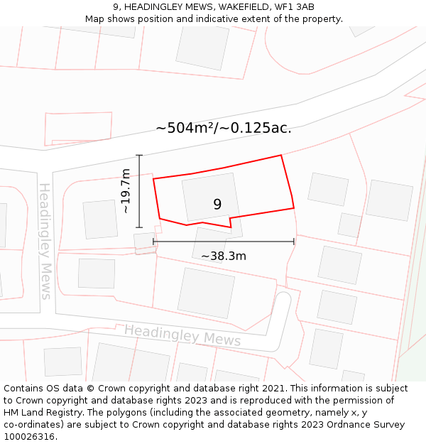 9, HEADINGLEY MEWS, WAKEFIELD, WF1 3AB: Plot and title map