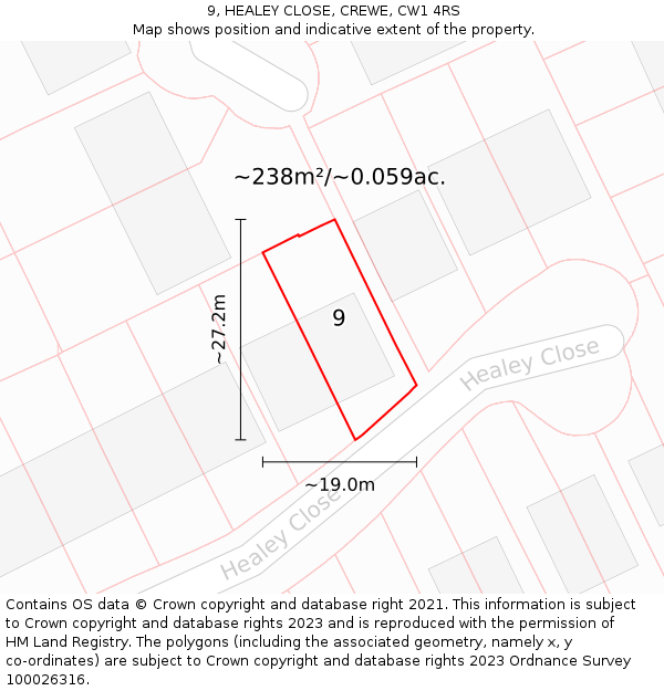 9, HEALEY CLOSE, CREWE, CW1 4RS: Plot and title map