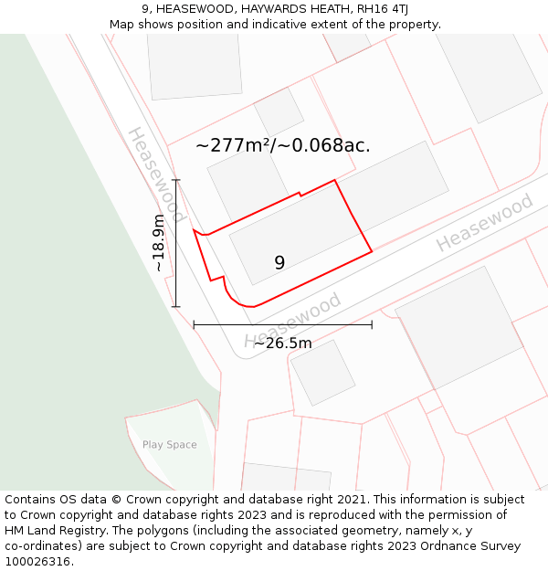 9, HEASEWOOD, HAYWARDS HEATH, RH16 4TJ: Plot and title map