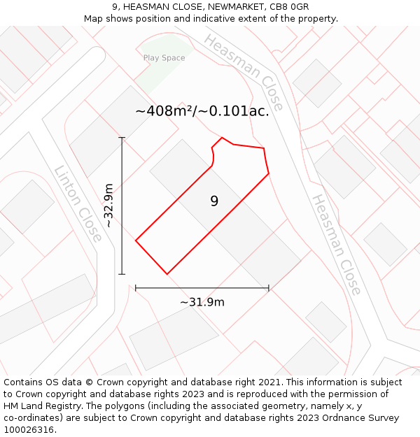 9, HEASMAN CLOSE, NEWMARKET, CB8 0GR: Plot and title map