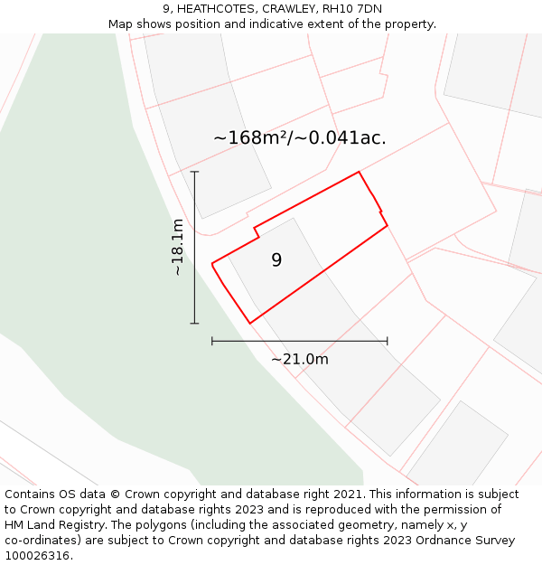 9, HEATHCOTES, CRAWLEY, RH10 7DN: Plot and title map