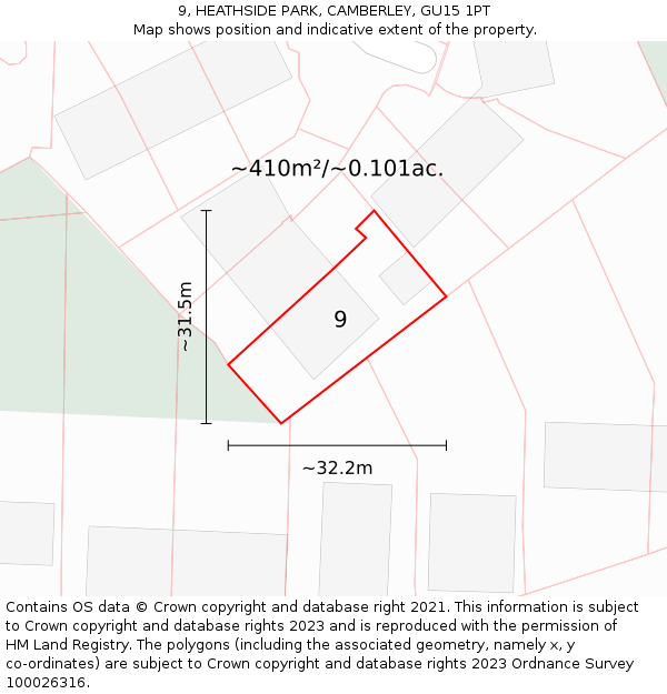 9, HEATHSIDE PARK, CAMBERLEY, GU15 1PT: Plot and title map