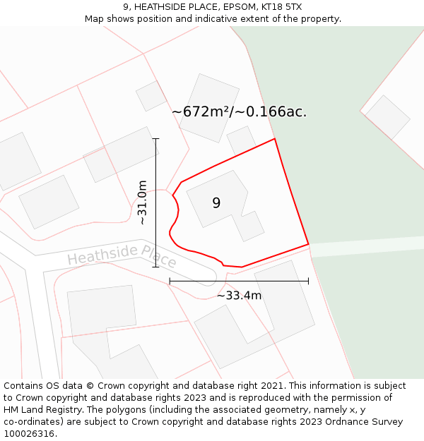 9, HEATHSIDE PLACE, EPSOM, KT18 5TX: Plot and title map