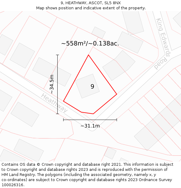 9, HEATHWAY, ASCOT, SL5 8NX: Plot and title map